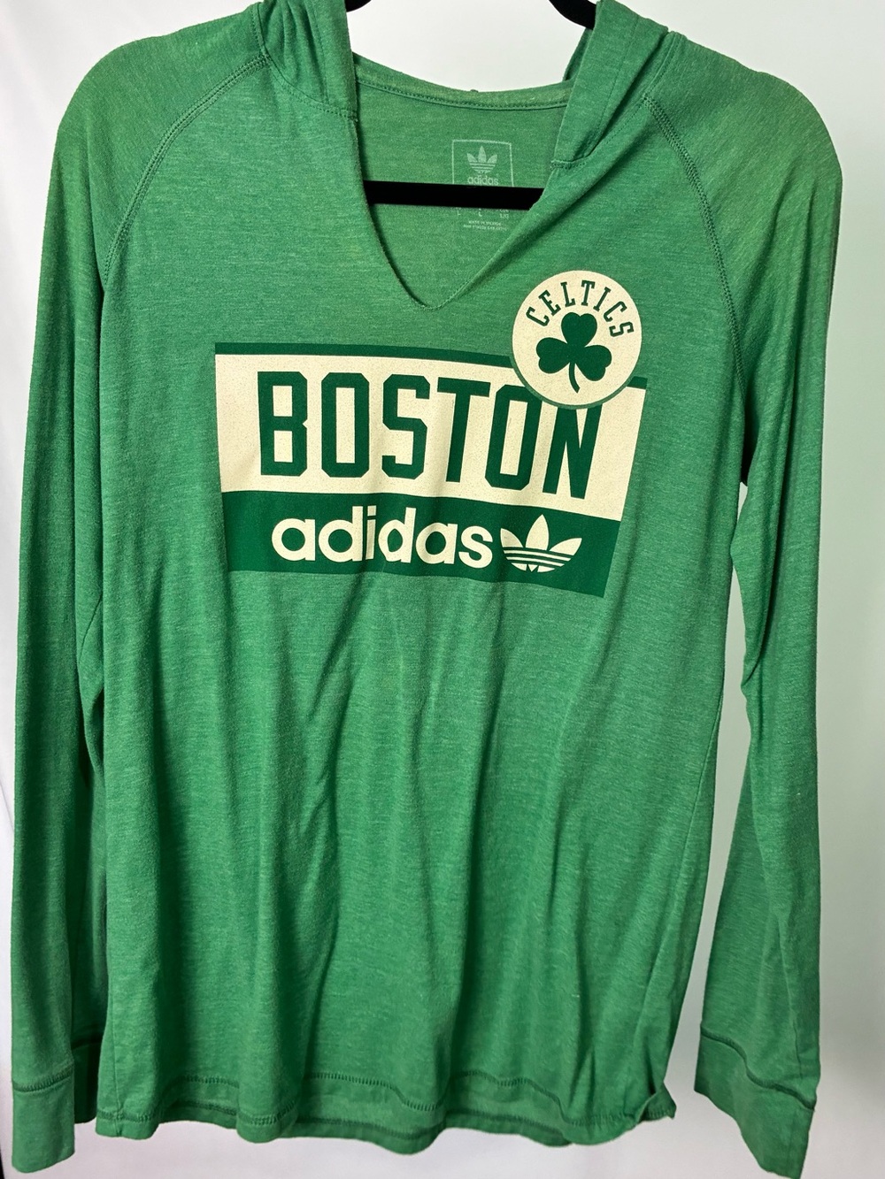 adidas Boston Celtics Green Hooded Long-Sleeve Tee